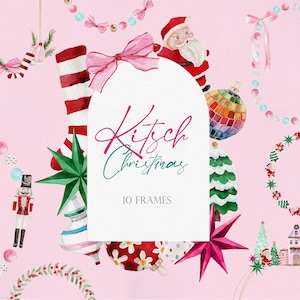 Kitsch Christmas, Watercolor Christmas, Pink Christmas, Christmas Clipart, Christmas PNG, Ornaments Clipart, Pink Ornaments, Christmas Tree