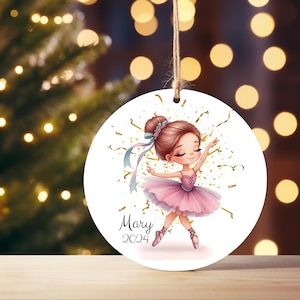 Custom Ballerina Ornament 2024, Personalized Christmas Ornament, Pink Ballerina Ornament, 3 Inch Ceramic Christmas, Custom Family Ornament
