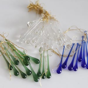 Glass tear drops, vintage decoration, sets of 12, chandelier crystals, glass gouttes