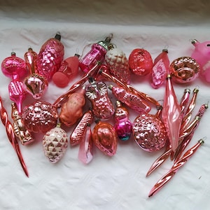 Vintage Christmas Pink tree decorations, Christmas mercury Glass Ornaments - Made in USSR PINK
