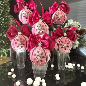 Pink Christmas ornaments, Handmade balls, Xmas decorations, Tree decor, Pink Christmas, Pink room decor