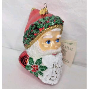 Reed & Barton Santa Christmas Ornament Glass Holly Swarovski Crystals Tags Box