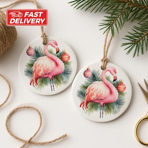 Flamingo Christmas Ornament, Pink Bird Ornament, Tropical Holiday Decor, Watercolor Ornament, Winter Flamingo, Cute Ornament