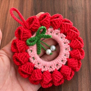 Crochet Christmas Wreath Pattern PDF Download, Handmade Holiday Ornament Tutorial, DIY Festive Red Pink Green Wall Hanging Decoration